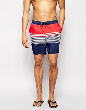 Asos Swim Shorts With Stripe In Mid Length - Navy