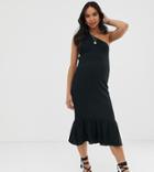 Asos Design Maternity One Shoulder Flare Hem Midi Dress - Black
