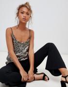 New Look Cami Top In Sequin Leopard Print - Brown