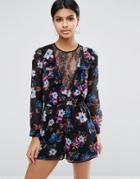 Asos Pretty Floral And Lace Romper - Multi