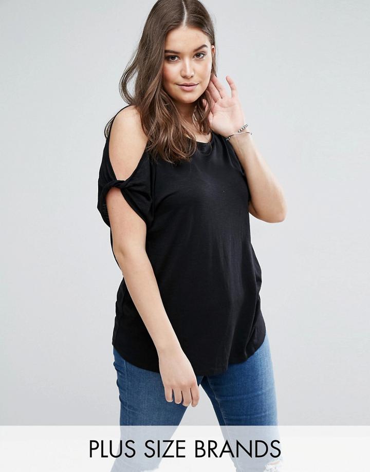 New Look Plus Cold Shoulder Twist Sleeve Top - Black