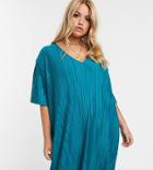 Asos Design Curve Plisse V Neck T Shirt Dress