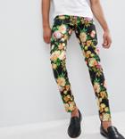 Asos Design Tall Super Skinny Pants In Navy Floral Print - Navy