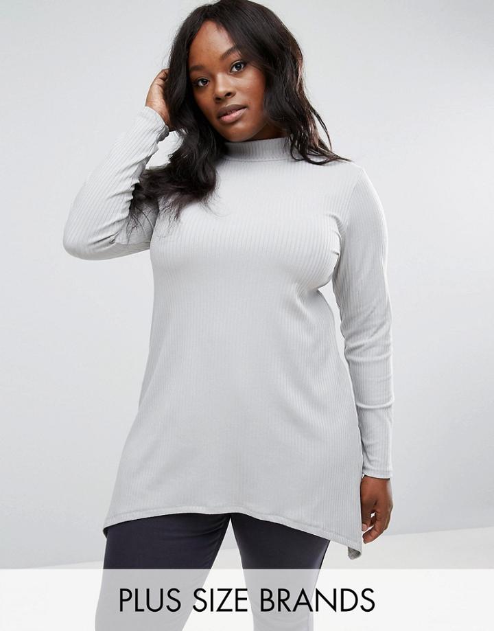 Pink Clove Ribbed Slouchy Jersey Top With High Neck - Gray