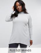 Pink Clove Ribbed Slouchy Jersey Top With High Neck - Gray