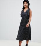 Vero Moda Petite Polka Dot Midi Dress With Ruffle Panel - Multi