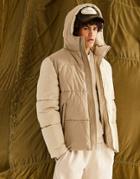 Asos Design Puffer Jacket With Cut And Sew Panels In Stone-neutral