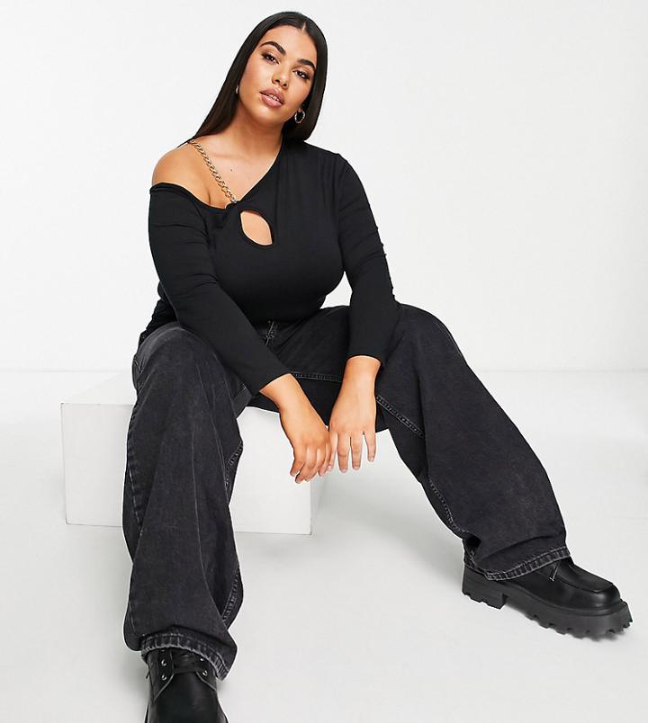 Missguided Plus Long Sleeve Top With Chain Detail In Black