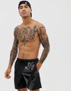 Asos Design Swim Shorts In Black With Cut And Sew In Mid Length