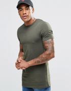 Asos Longline Muscle T-shirt In Khaki Green - Forest Night