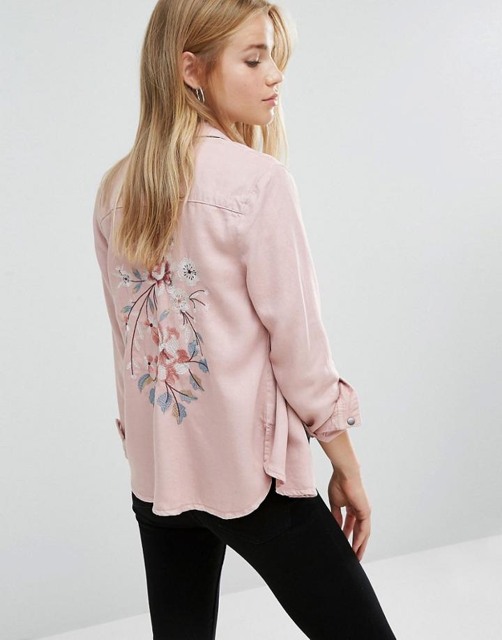 New Look Embroidered Back Shirt - Pink
