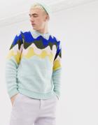 Asos Design Knitted Sweater With Design Pattern In Mint - Green