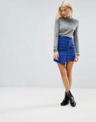 Asos Puffer Mini Skirt With Zip Detail - Blue