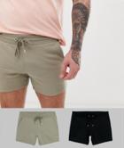 Asos Design Jersey Skinny Shorts 2 Pack In Shorter Length Light Green/black - Multi