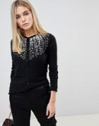 Fashion Union Fitted Cardigan With Embellishment - Black