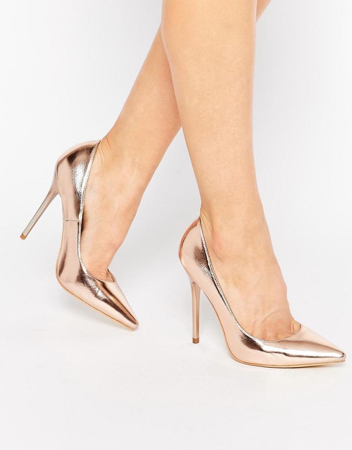 Public Desire Josie Rose Gold Court Shoes - Rose Gold Metallic