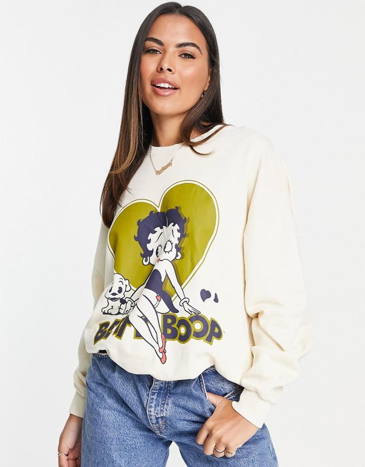 Pull & Bear X Betty Boop Sweatshirt In Beige-neutral