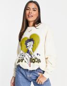 Pull & Bear X Betty Boop Sweatshirt In Beige-neutral
