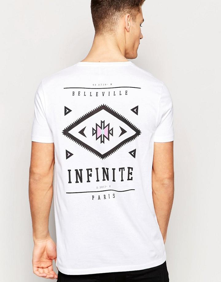 Asos Longline T-shirt With Geo-tribal Chest And Back Print - White
