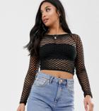 Asos Design Petite Top In Large Fishnet With Bandeau-black