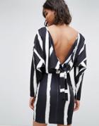 Asos Knot Back Batwing Dress In Blurred Stripe Print - Multi
