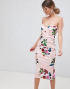 Asos Design Floral Twist Front Scuba Bodycon Dress - Multi