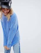 Asos Design Oversized Sweater In Chenille - Blue