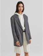 Bershka Pinstripe Blazer In Gray-grey