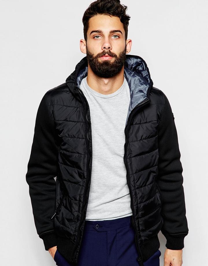 Schott Insulated Jacket With Neoprene Sleeves - Black