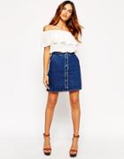 Warehouse 70's Denim Button Mini Skirt - Dark Wash