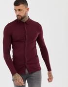 Asos Design Muscle Fit Jersey Shirt In Burgundy-red