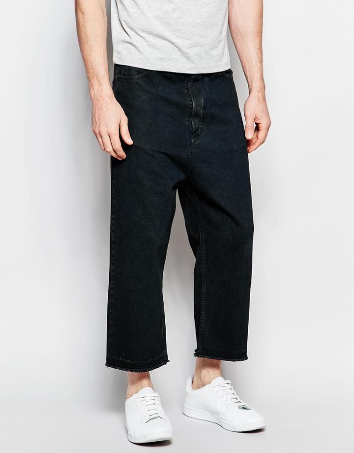 Asos Wide Leg Jeans In Washed Black - Washed Black