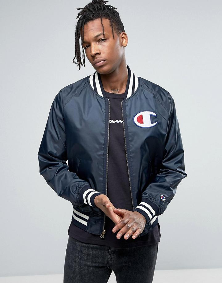 Champion Bomber Jacket With Large Logo - Black