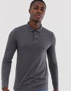 Asos Design Long Sleeve Jersey Polo - Gray