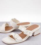 Asos Design Wide Fit Willow Buckle Detail Heeled Mules In White Patent