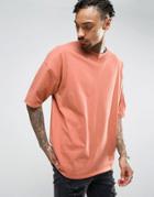 Asos Super Oversized Longline T-shirt With V Insert And Babylock Hem - Red