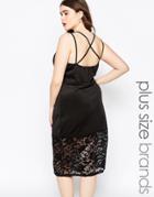 Praslin Plus Dress With Lace Hem And Cross Back - Black