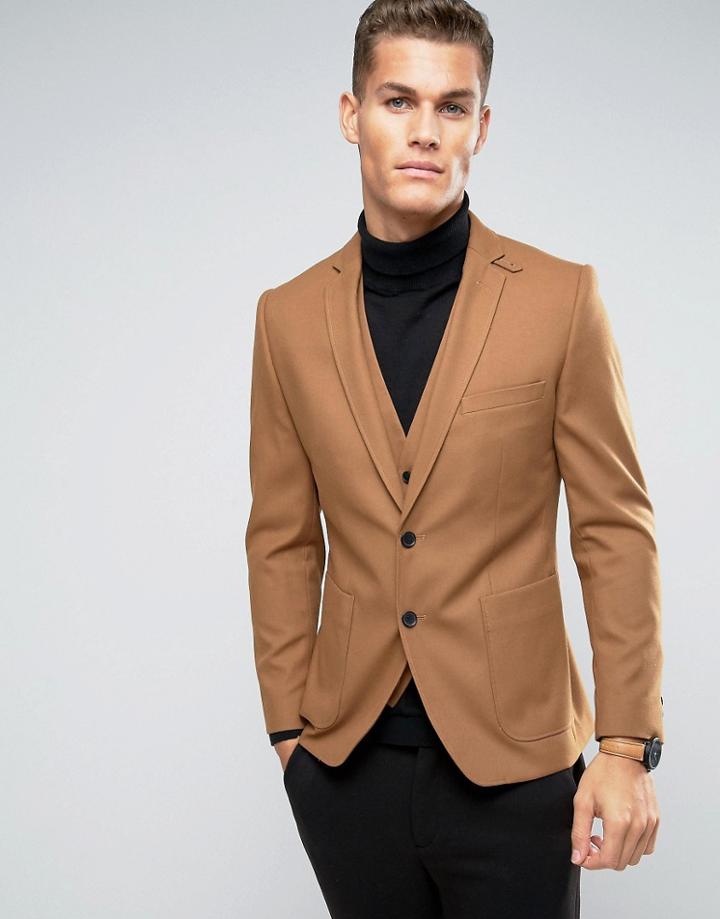 Rudie Slim Fit Blazer In Camel Twill - Tan