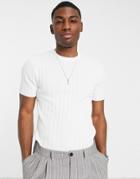 Asos Design Knitted Muscle Fit Rib T-shirt In White
