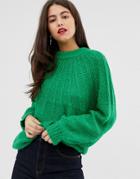 Vila Textured Balloon Sleeve Sweater - Green