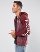 Hollister Full Zip Hoodie Tech Logo In Tawny Port - Red