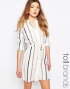 Influence Tall Striped Shirt Dress - Gray