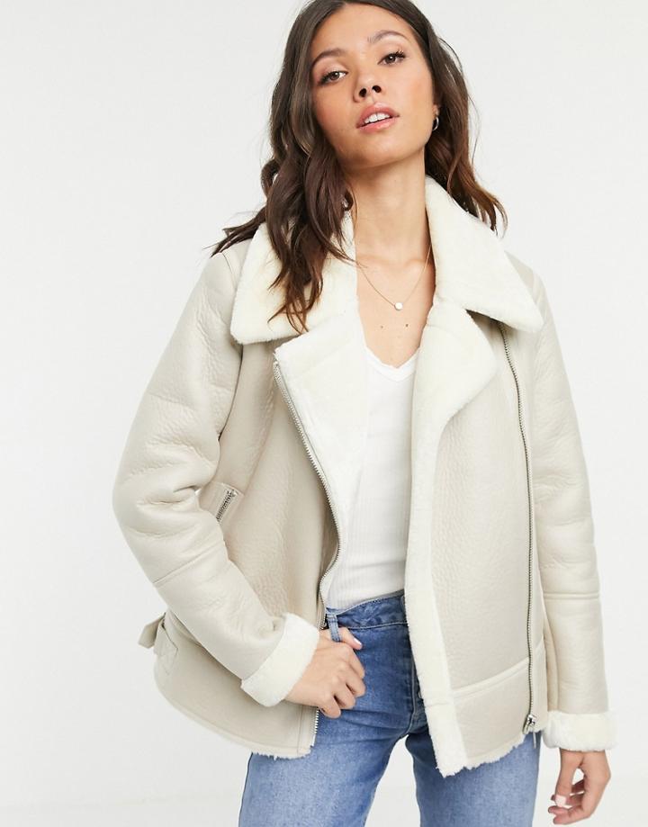 New Look Aviator Jacket In Cream - Cream