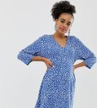 Monki Jersey Smock Dress In Blue And White Dot Print - Blue