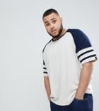 Badrhino Plus Short Sleeve Grandad Baseball T-shirt In Navy - Navy