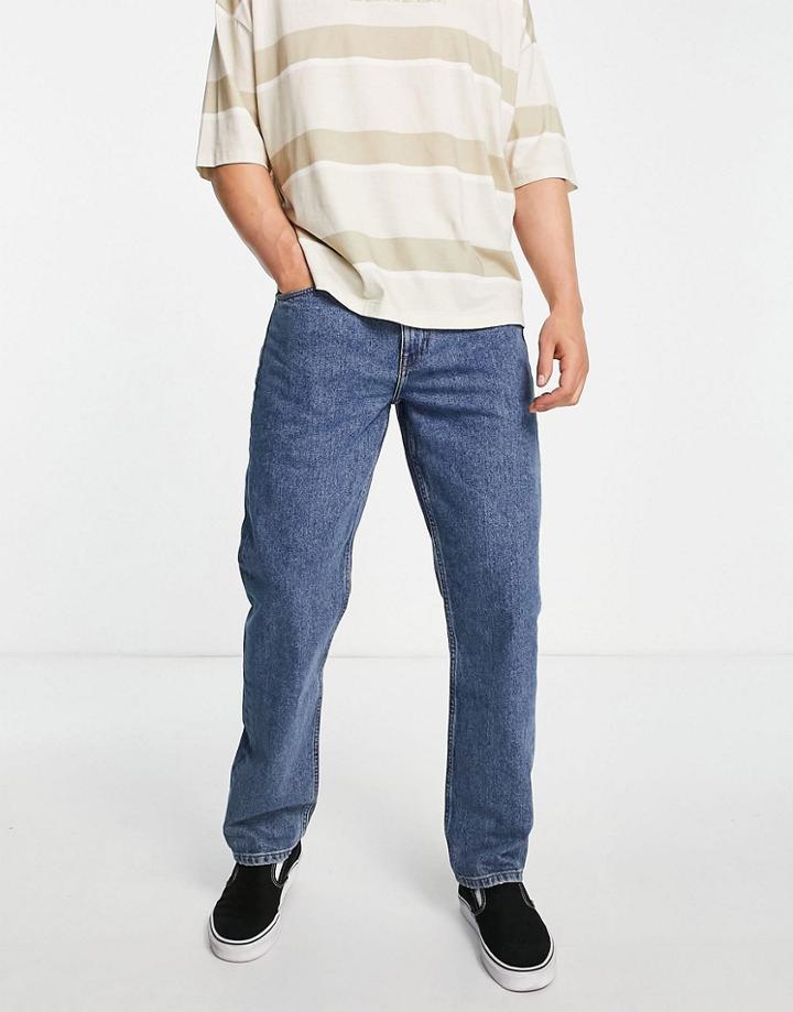Asos Design Original Fit Jeans In Flat Blue Wash-blues