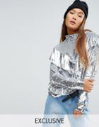Mad But Magic Sequin Top With Frill - Silver