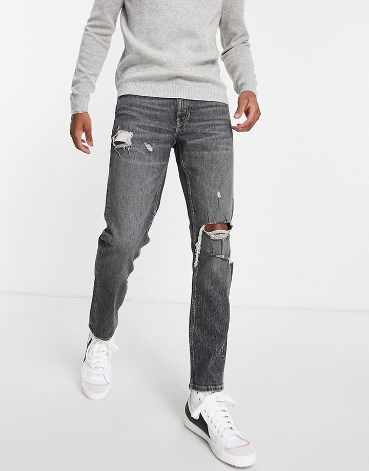 Asos Design Cone Mill Denim Stretch Slim 'american Classic' Jeans In Washed Black
