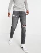 Asos Design Cone Mill Denim Stretch Slim 'american Classic' Jeans In Washed Black