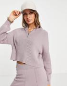 Asos Design High Neck Sweater With Zip Detail In Lilac - Part Of A Set-neutral